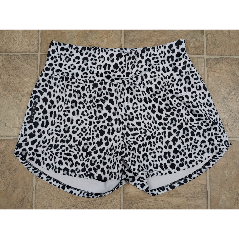 Love Fitness sz L Running Shorts animal print brief lined stretchy 0625